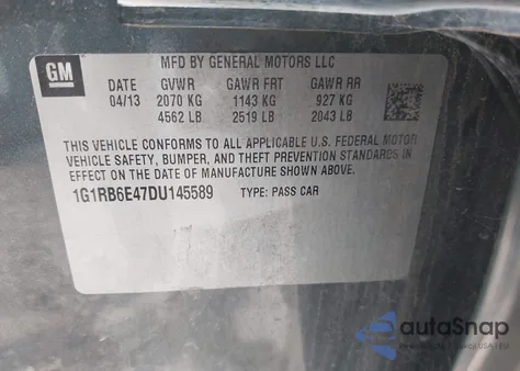 2013 Chevrolet Volt из США, поврежденный, VIN 1G1RB6E47DU145589